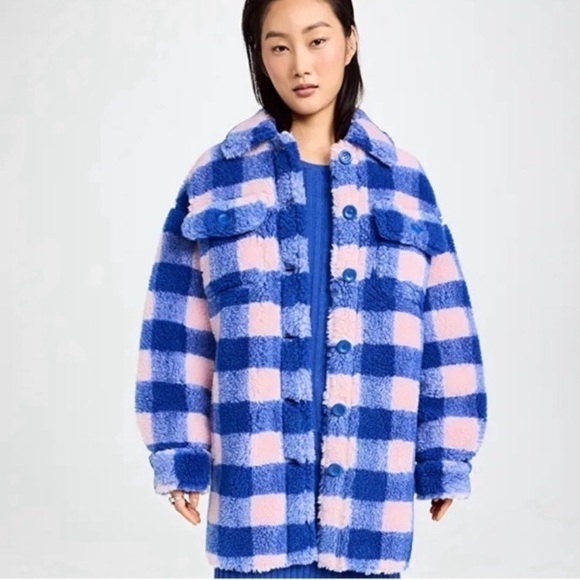 Stand Studio Nwot Us 4 French 36 Blue Pink Sherpa Teddy Jacket Sabi Revolve Wool
